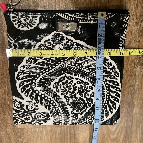 Gigi Hill tall cosmetic large makeup zipper pouch bag Black & White Paisley - Picture 8 of 8